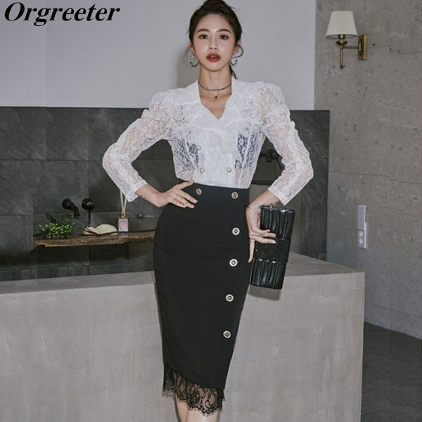 double-breasted perspective white lace blouse and high waist stitching side buttons bodycon skirt 2 piece set women 210525
double-breasted perspective white lace blouse and high waist stitching side buttons bodycon skirt 2 piece set women 210525