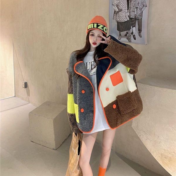 women's wool & blends fashion loose and thin color matching design lapel all-match fashionable jacket coat women, Black
women's wool & blends fashion loose and thin color matching design lapel all-match fashionable jacket coat women, Black