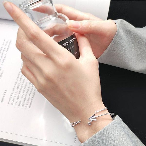 bangle 925 silver korean fashion small fresh paper plane bracelet sweet art double deck bead hand ornaments, Black
bangle 925 silver korean fashion small fresh paper plane bracelet sweet art double deck bead hand ornaments, Black