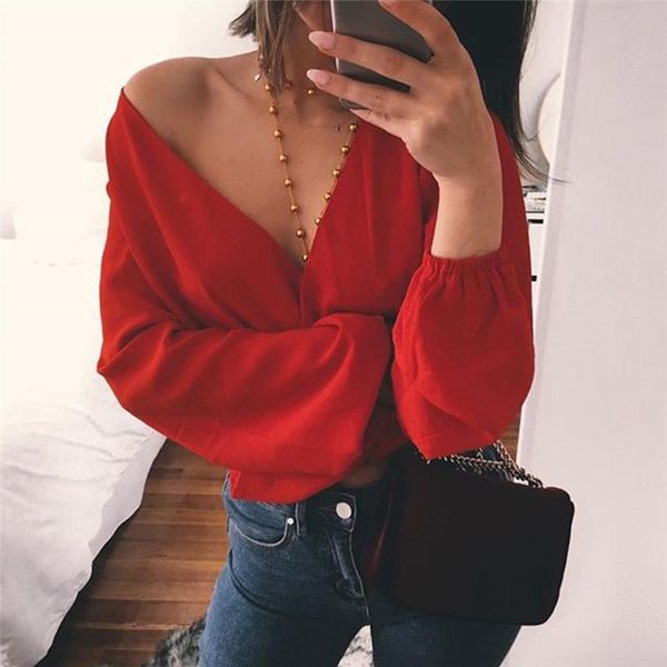 fashion women's long sleeve waist tie cross off shoulder shirt v-neck blouse black red white short shirts blouses &
fashion women's long sleeve waist tie cross off shoulder shirt v-neck blouse black red white short shirts blouses &