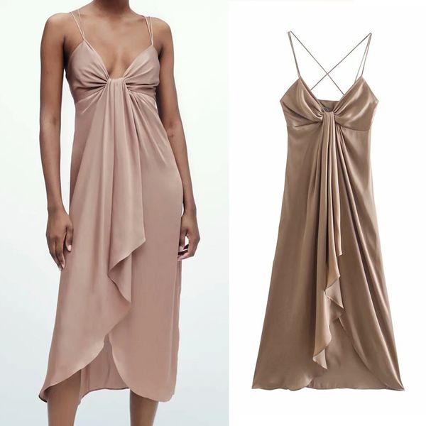 za summer women camisole dress v-neck loose bow es lady party solid elegant girls backless causal outfits 210422, Black;gray
za summer women camisole dress v-neck loose bow es lady party solid elegant girls backless causal outfits 210422, Black;gray