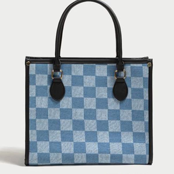 2021 new pattern chess grid single shoulder denim bag portable tote bags