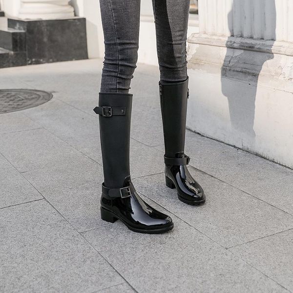 boots women fashion rain shoes side zipper waterproof non-slip water rising high tube, Black
boots women fashion rain shoes side zipper waterproof non-slip water rising high tube, Black