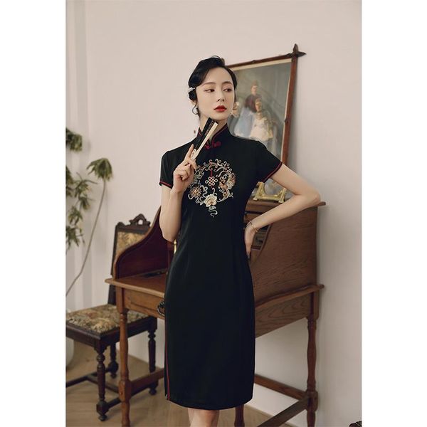 vestido women modern chinese style improved cheongsam elegant short sleeve daily black embroidery qipao ethnic clothing, Red
vestido women modern chinese style improved cheongsam elegant short sleeve daily black embroidery qipao ethnic clothing, Red
