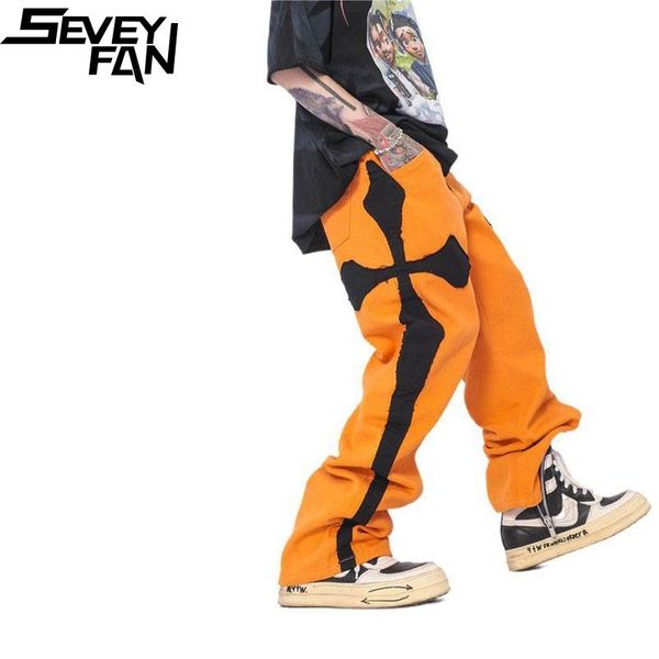 cross embroidery color contrast jeans men's loose wide leg denim pants hip hop trousers, Blue
cross embroidery color contrast jeans men's loose wide leg denim pants hip hop trousers, Blue