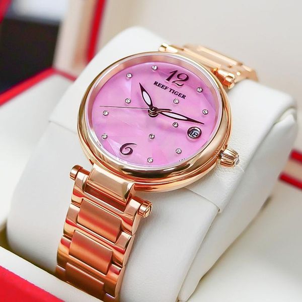 wristwatches reef tiger/rt design luxury stainless steel pink dial automatic watches women rose gold strip watch rga1584, Slivery;brown
wristwatches reef tiger/rt design luxury stainless steel pink dial automatic watches women rose gold strip watch rga1584, Slivery;brown