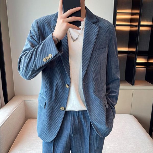men's suits & blazers 2021 men corduroy jackets spring fashion slim fit casual suit jacket blazer coats masculino clothing tuxedo s-3xl, White;black 
men's suits & blazers 2021 men corduroy jackets spring fashion slim fit casual suit jacket blazer coats masculino clothing tuxedo s-3xl, White;black
