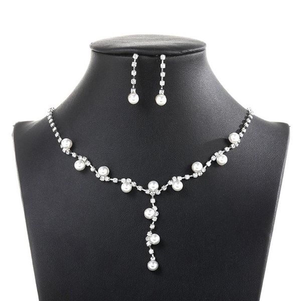 earrings & necklace fashion women rhinestone faux pearl pendant stud jewelry set wedding party decor accessory, Silver
earrings & necklace fashion women rhinestone faux pearl pendant stud jewelry set wedding party decor accessory, Silver
