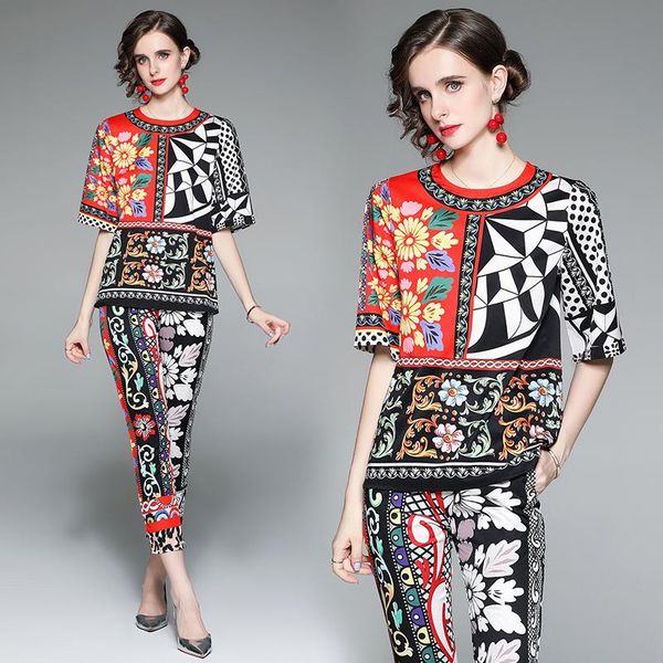 women's two piece pants runway summer flower print trousers suits vintage baroque floral loose blouse +slim pencil 2 set 8300, White
women's two piece pants runway summer flower print trousers suits vintage baroque floral loose blouse +slim pencil 2 set 8300, White