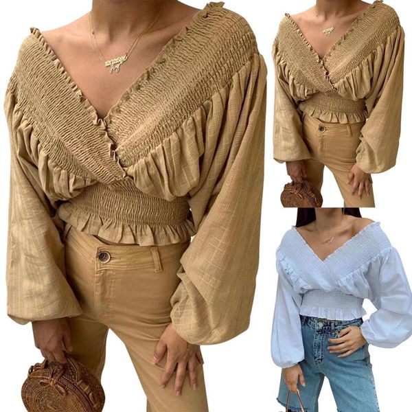 women's t-shirt 2021 fashion v-neck long sleeve pleated for vacation party dating shopping holiday wholesale, White
women's t-shirt 2021 fashion v-neck long sleeve pleated for vacation party dating shopping holiday wholesale, White