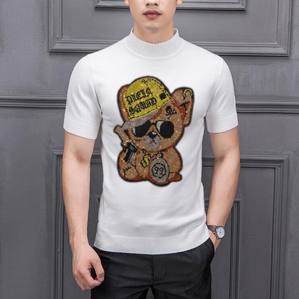 new rhinestone thin design sweater men's slim fit pullover diamond black white knitted b24, White;black
new rhinestone thin design sweater men's slim fit pullover diamond black white knitted b24, White;black