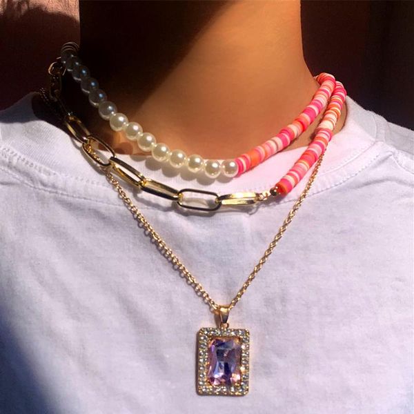 chains multilayer pink crystal pearl clay beaded necklace for women asymmetric gold color metal link chain necklaces fashion jewelry, Silver
chains multilayer pink crystal pearl clay beaded necklace for women asymmetric gold color metal link chain necklaces fashion jewelry, Silver