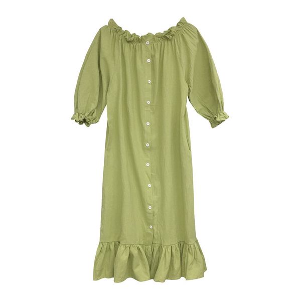green ruffle solid off shoulder 3/4 sleeve loose button midi dress autumn trumpet mermaid d0623 210514, Black;gray
green ruffle solid off shoulder 3/4 sleeve loose button midi dress autumn trumpet mermaid d0623 210514, Black;gray