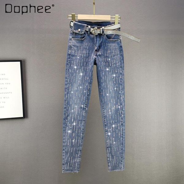spring cotton jeans vertical pencil pants drilling high waist slim tight-fitting european women's tide, Blue
spring cotton jeans vertical pencil pants drilling high waist slim tight-fitting european women's tide, Blue
