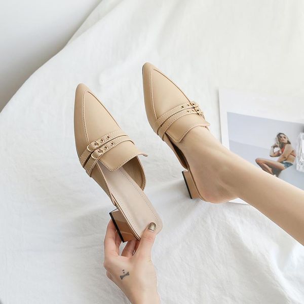 buckle strap pointed toe med heel women mules pumps shoes fashion summer outdoor casual block heels shollow ladies slippers, Black
buckle strap pointed toe med heel women mules pumps shoes fashion summer outdoor casual block heels shollow ladies slippers, Black