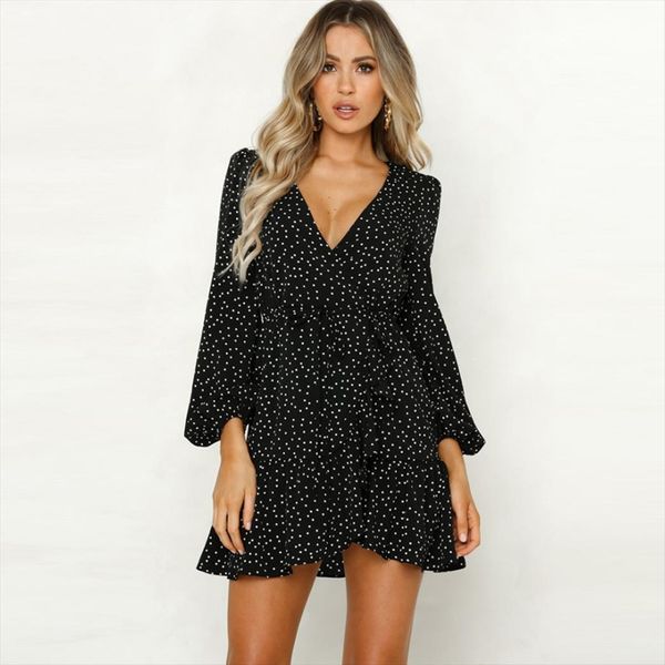 summer fashion v neck women dress lantern sleeve polka dot print ruffles open fork mini dresses wrap sundress robe, Black;gray
summer fashion v neck women dress lantern sleeve polka dot print ruffles open fork mini dresses wrap sundress robe, Black;gray