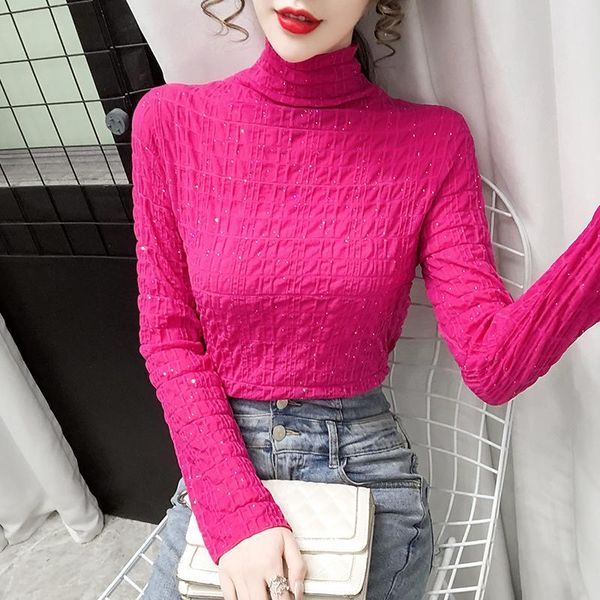turtleneck lace glittery bottoming shirt women's autumn and winter wear a western-style tight-fitting pleated small mesh t sweaters, White;black
turtleneck lace glittery bottoming shirt women's autumn and winter wear a western-style tight-fitting pleated small mesh t sweaters, White;black