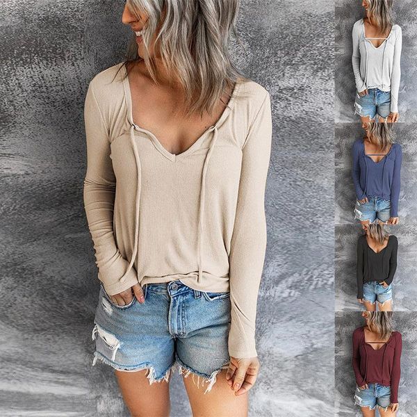 women's t-shirt women's clothing autumn and winter fashion v-neck solid long-sleeved casual loose women, White
women's t-shirt women's clothing autumn and winter fashion v-neck solid long-sleeved casual loose women, White