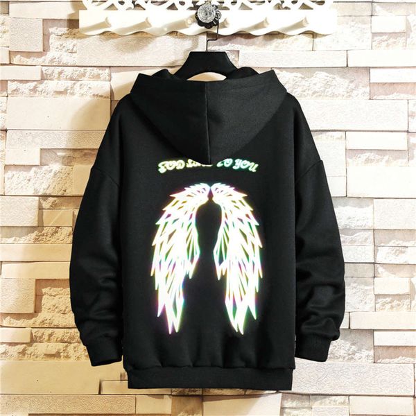 men's wear colorful luminous wings printing youth leisure loose hooded long sleeve sweater, Black;brown
men's wear colorful luminous wings printing youth leisure loose hooded long sleeve sweater, Black;brown