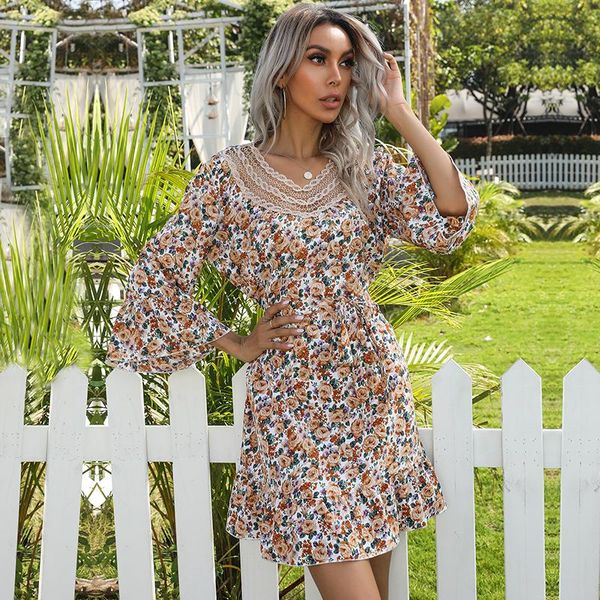 spring summer print short dress women 2021 lace o neck flare sleeve floral ladies casual slim party dresses, Black;gray
spring summer print short dress women 2021 lace o neck flare sleeve floral ladies casual slim party dresses, Black;gray