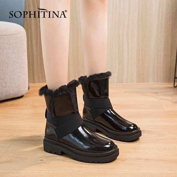 sophitina winter warm ankle boots woman genuine leather round toe med square heel fur short plush cross band boots shoe po923 210513, Black
sophitina winter warm ankle boots woman genuine leather round toe med square heel fur short plush cross band boots shoe po923 210513, Black