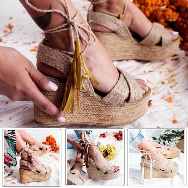 dress shoes women sandals summer ladies fashion casual big size high heels tassel lace up wedges roman beach mujer c140#, Black
dress shoes women sandals summer ladies fashion casual big size high heels tassel lace up wedges roman beach mujer c140#, Black
