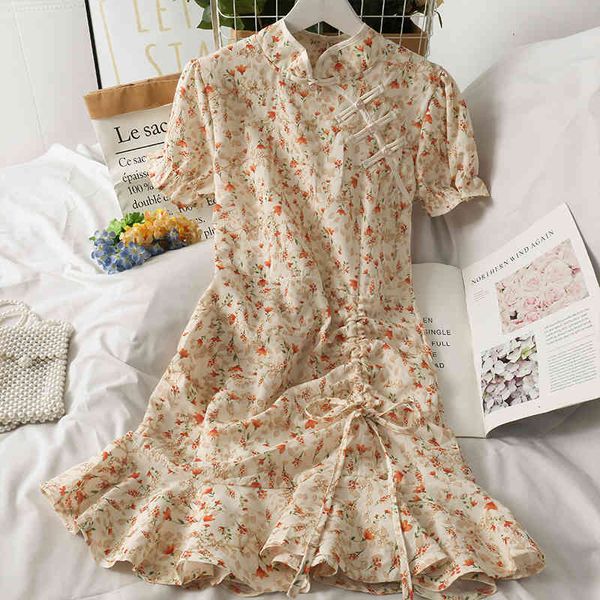 retro print stand collar short sleeve disc button slim slimming dress female summer drawstring lace ruffle 210507, Black;gray
retro print stand collar short sleeve disc button slim slimming dress female summer drawstring lace ruffle 210507, Black;gray