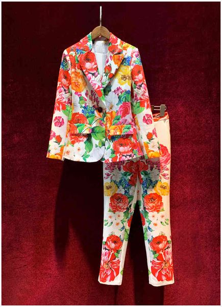 European and American women's clothing 2021 spring floral print coat with long sleeves Nine minutes of pants Fashion suits, White
European and American women's clothing 2021 spring floral print coat with long sleeves Nine minutes of pants Fashion suits, White