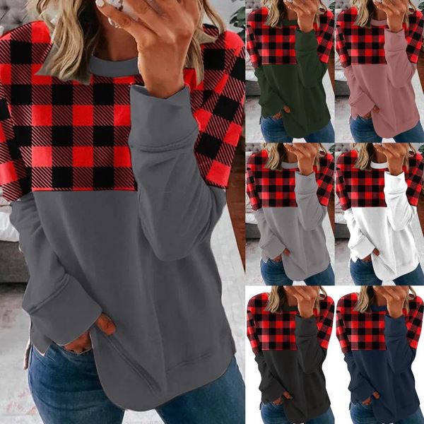 women's t-shirt spring and summer design splice plaid fashion round neck long sleeve loose casual tees bottoming shirt wear, White
women's t-shirt spring and summer design splice plaid fashion round neck long sleeve loose casual tees bottoming shirt wear, White