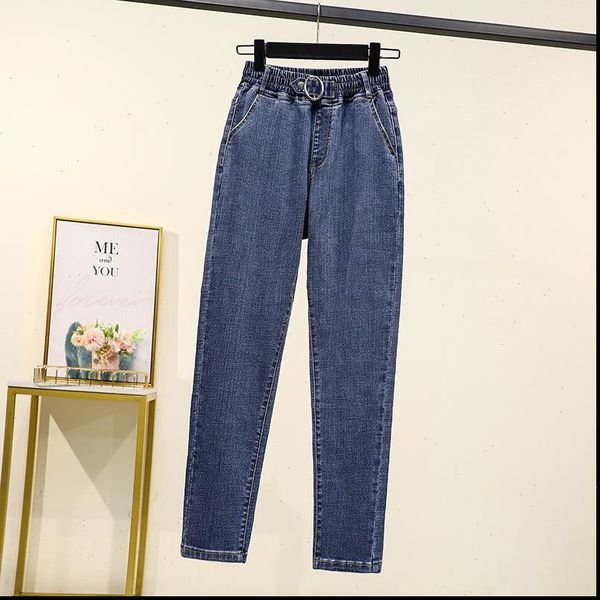 plus size elastic waist womens jeans high stretch trousers with ring straight denim korean loose casual pants, Blue
plus size elastic waist womens jeans high stretch trousers with ring straight denim korean loose casual pants, Blue