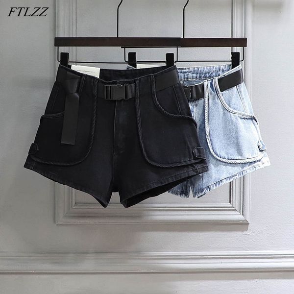 women's shorts ftlzz new summer women high waist loose black denim with belt casual female solid color wide leg blue jeans kvds, White;black
women's shorts ftlzz new summer women high waist loose black denim with belt casual female solid color wide leg blue jeans kvds, White;black