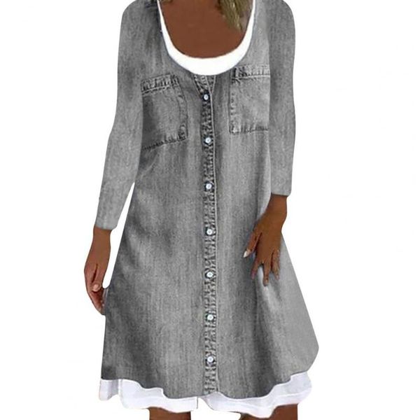 casual dresses lady fake two piece large hem dress long sleeve round neck for daily life, Black;gray
casual dresses lady fake two piece large hem dress long sleeve round neck for daily life, Black;gray