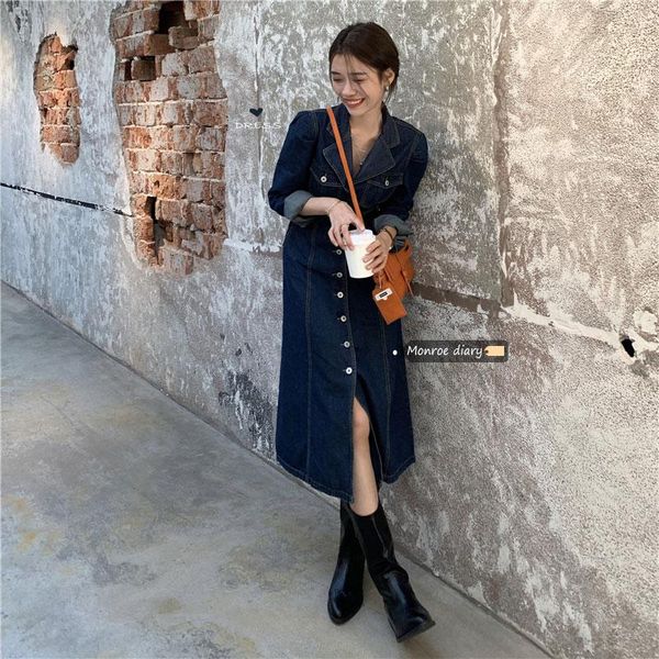 casual dresses spring autumn lapel vintage women's long sleeve vestidos single breasted french dress women denim, Black;gray
casual dresses spring autumn lapel vintage women's long sleeve vestidos single breasted french dress women denim, Black;gray