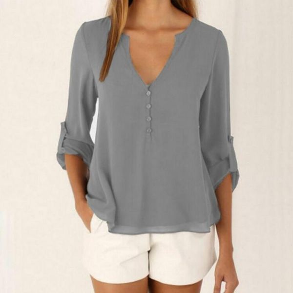 women's blouses & shirts spring v-neck shirt women long sleeve casual loose plus size chiffon blouse ladies, White
women's blouses & shirts spring v-neck shirt women long sleeve casual loose plus size chiffon blouse ladies, White