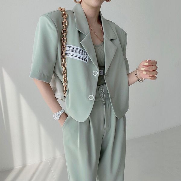 women's two piece pants korean chic temperament lapel letter patch two button suit jacket + high waist straight casual trousers l2, White
women's two piece pants korean chic temperament lapel letter patch two button suit jacket + high waist straight casual trousers l2, White