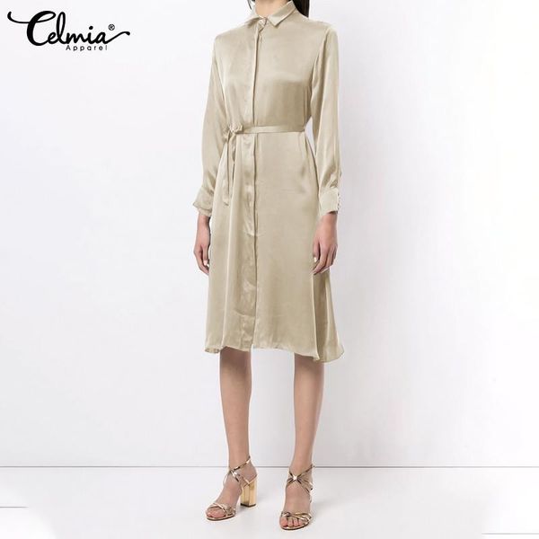 casual dresses women sashes waisted satin shirt dress celmia elegant lapel a-line knee-length vestidos office buttons party robe, Black;gray
casual dresses women sashes waisted satin shirt dress celmia elegant lapel a-line knee-length vestidos office buttons party robe, Black;gray
