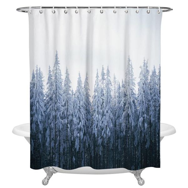 shower curtains pine forest snowflakes waterproof christmas bathroom decor curtain home for