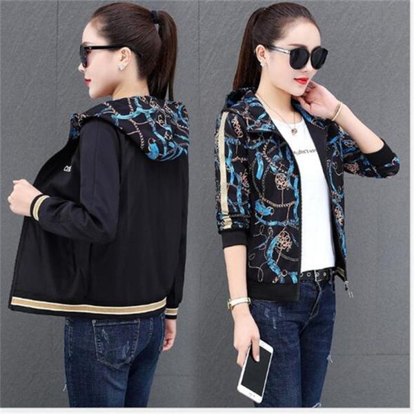 women's jackets 2021 spring autumn jacket korean hooded zipper print short two-sided sports baseball outerwear clothes, Black;brown
women's jackets 2021 spring autumn jacket korean hooded zipper print short two-sided sports baseball outerwear clothes, Black;brown