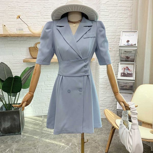 women double breasted notched suit collar blazer dress slim solid color chic elegant retro a-line mini dress spring summer 210527, Black;gray
women double breasted notched suit collar blazer dress slim solid color chic elegant retro a-line mini dress spring summer 210527, Black;gray
