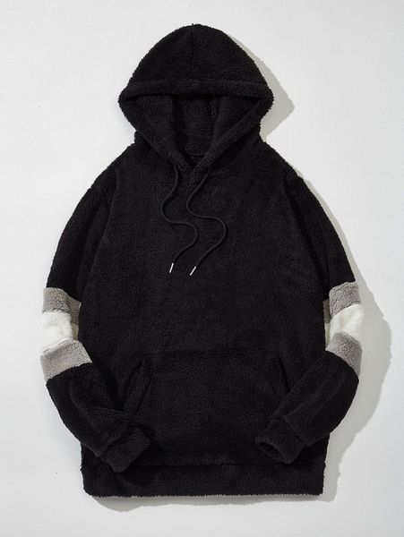 men striped drawstring pocket flannel hoodie p6x4#, Black 
men striped drawstring pocket flannel hoodie p6x4#, Black