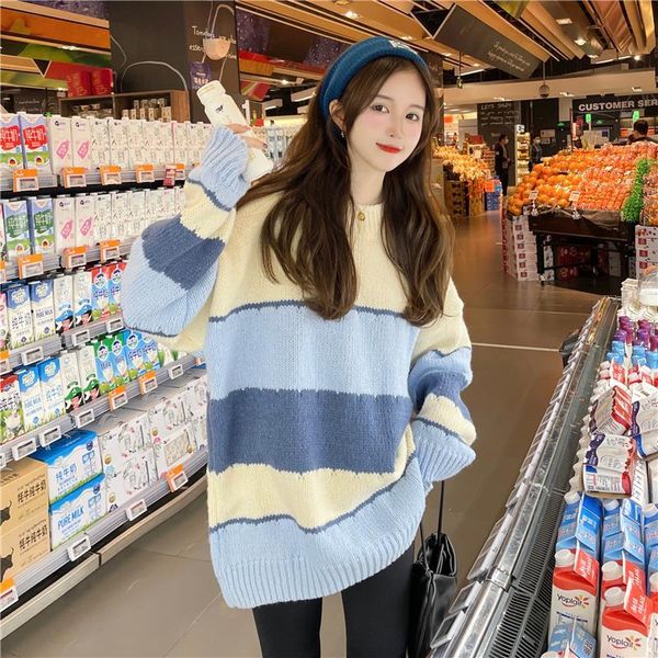 women's sweaters striped knitted plus large size oversize korean style fashion pullovers for autumn clothing ladies 2021, White;black
women's sweaters striped knitted plus large size oversize korean style fashion pullovers for autumn clothing ladies 2021, White;black