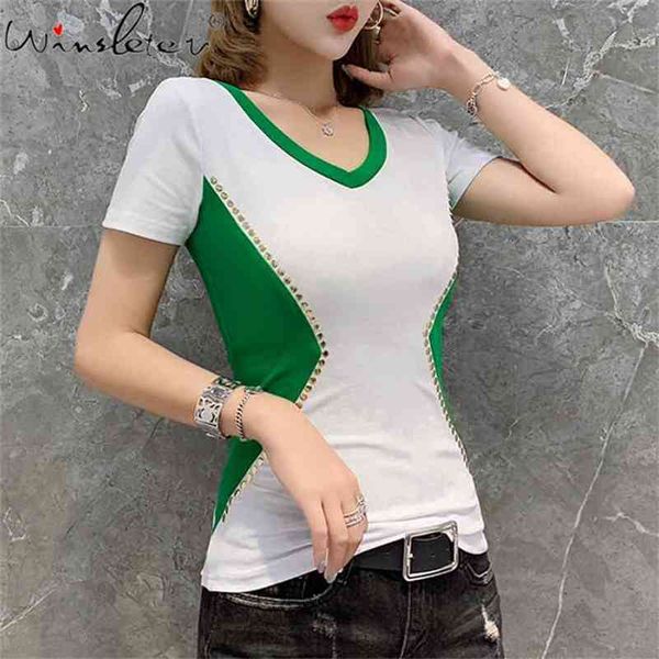 women tshirt fashion female short sleeve v neck t-shirt contrast color partchwork summer slim tee cotton t03012b 210421, Black;gray
women tshirt fashion female short sleeve v neck t-shirt contrast color partchwork summer slim tee cotton t03012b 210421, Black;gray
