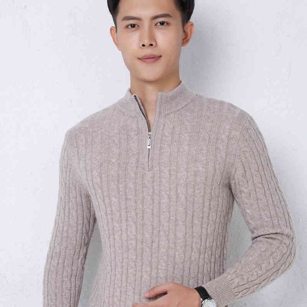 2021 autumn winter new zipper half high neck pure cashmere knit plus size sweater twist thick 100%wool men's slim pullover, Black
2021 autumn winter new zipper half high neck pure cashmere knit plus size sweater twist thick 100%wool men's slim pullover, Black