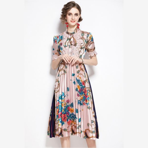 fashion elegant woman dress bowknot collar short sleeve lace patchwork printed pleated dress summer dress women vestido 210514, Black;gray
fashion elegant woman dress bowknot collar short sleeve lace patchwork printed pleated dress summer dress women vestido 210514, Black;gray