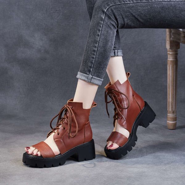 leather high sandals women's spring and summer personalized thick heel waterproof platform lace up, Black
leather high sandals women's spring and summer personalized thick heel waterproof platform lace up, Black