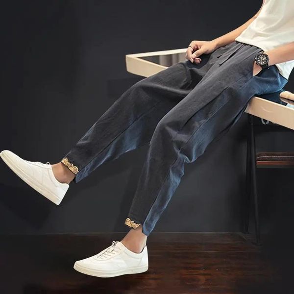 men's pants men clothing linen casual embroidery chinese style summer loose ankle-length harlan trousers plus size wild pantalon homme, Black
men's pants men clothing linen casual embroidery chinese style summer loose ankle-length harlan trousers plus size wild pantalon homme, Black