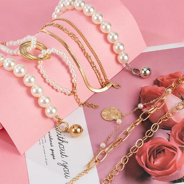 link, chain statement trendy metal bracelets for women punk large white pearls embellishment pendant christmas party gift jewelry, Black
link, chain statement trendy metal bracelets for women punk large white pearls embellishment pendant christmas party gift jewelry, Black