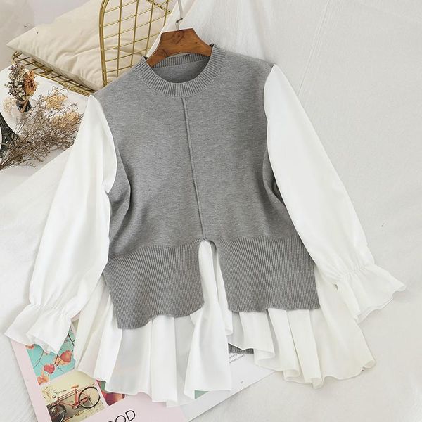 women's sweaters est autumn women blouse long sleeve o-neck pullover patchwork knitted fake two pieces ruffles fashion knitwear, White;black
women's sweaters est autumn women blouse long sleeve o-neck pullover patchwork knitted fake two pieces ruffles fashion knitwear, White;black