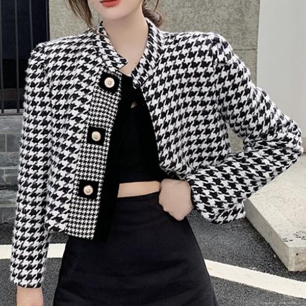 women's jackets tweed houndstooth vintage coat ladies elegant 2021 autumn winter fashion casual short woolen jacket female, Black;brown
women's jackets tweed houndstooth vintage coat ladies elegant 2021 autumn winter fashion casual short woolen jacket female, Black;brown