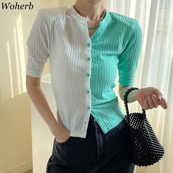 women's knits & tees woherb korean contrast color knitwear half sleeve single breasted o-neck cardigan chic summer slim knitted, White
women's knits & tees woherb korean contrast color knitwear half sleeve single breasted o-neck cardigan chic summer slim knitted, White